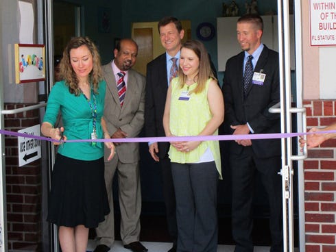 Sacred Heart Medical Group Crestview Pediatrics is accepting new patients and same-day appointments. The office celebrated joining Sacred Heart with an open house and ribbon cutting on Thursday. Pictured from left, are pediatricians Dr. Jennifer Heegard and Dr. Joseph Peter, with Sacred Heart Medical Group President Roger Poitras, Nurse Practitioner Lindsey Mann-Badyrka and Sacred Heart Medical Group Vice President Justin Labrato.