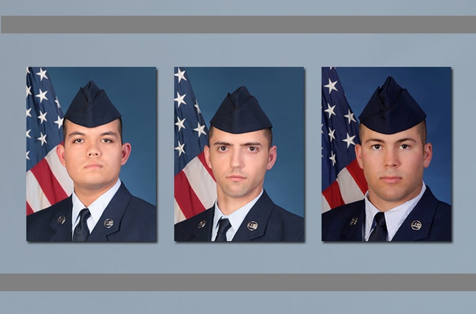 Airmen Christopher Cox, Michael Serpa and Cody Tuttle (from left) recently completed US Air Force basic training. [Special to the News Bulletin]