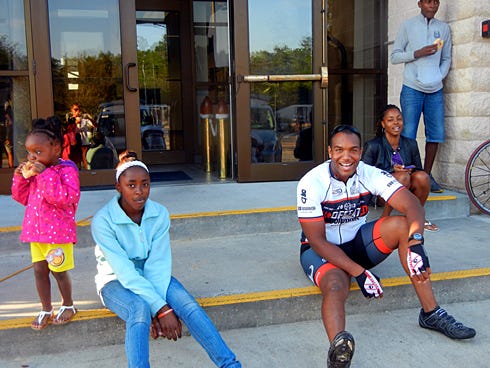 The Estridge family was among those who supported riders Saturday before they began the Gulf Coast Two-Day Undefeated Bike Ride, benefiting the EOD Warrior Foundation. Pictured are Tamarah, Amia'h, Lamar, Andria and William Estridge.