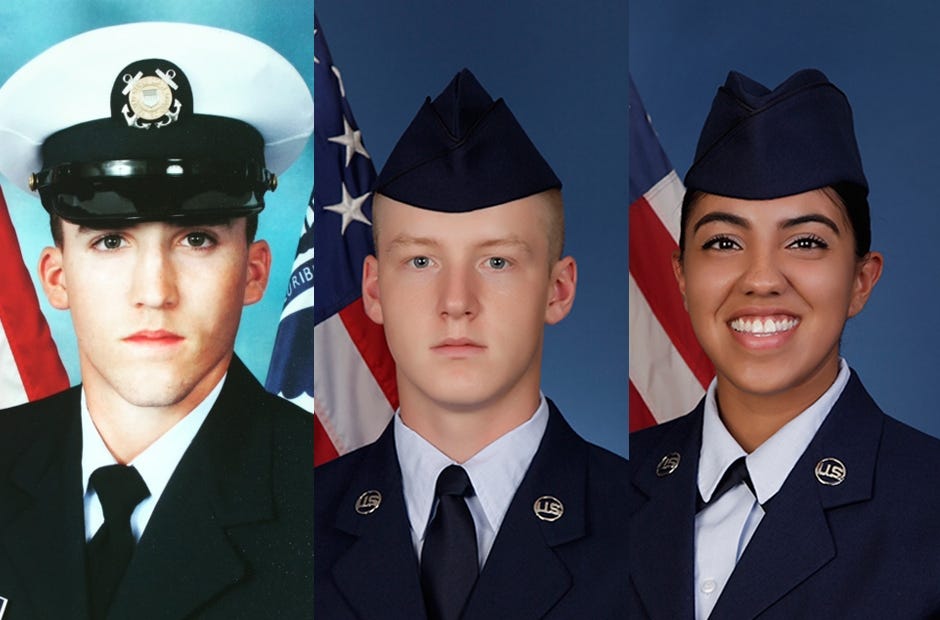 From left are Seaman Kaleb Casey, Airman 1st Class Tanner Feldhausen, and Airman Kendra Alicea Rosa. [Special to the News Bulletin]