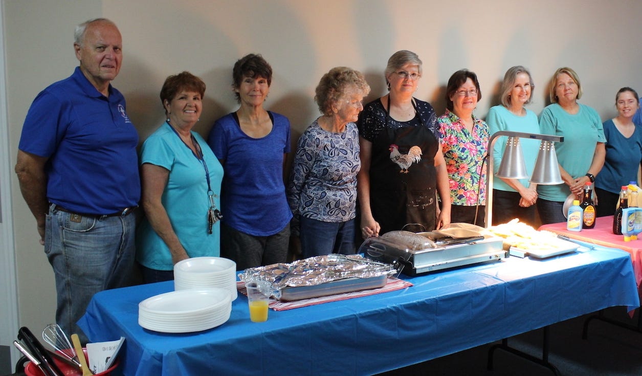 Members of the First Presbyterian Church of Crestview and the Laurel Hill Presbyterian Church who cooked breakfast for Crestview Police Department officers include James Ward, Jean West, Cynthia Hall, Bertie Ann and Tracy Curenton, Pat Shew, Celia Broadhead, Jo-An Williams and April Tucker. Not pictured is Pat McCreary. [BRIAN HUGHES | Crestview Police Department]