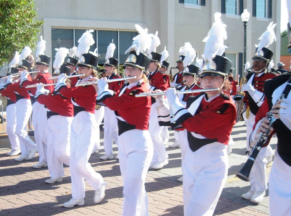 The Crestview Big Red Machine walks in a 2015 Crestview parade.
