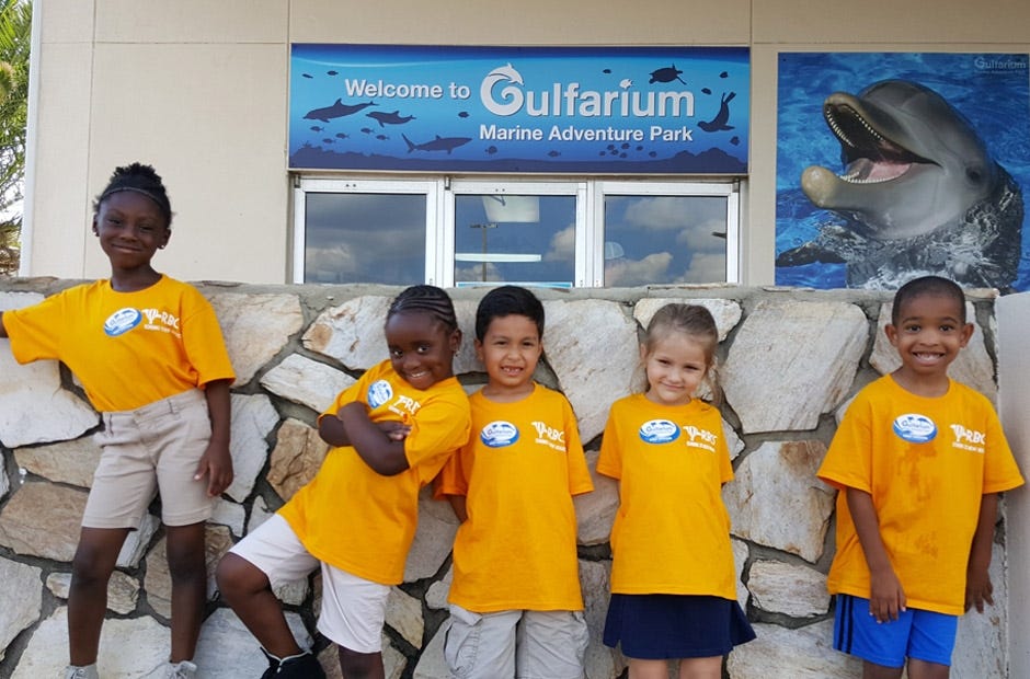 Melanie Mercer's kindergarten class were among Rocky Bayou Christian School students who recently visited the Gulfarium. From left: Laila Scott, Shinoya Small, Edwin Diaz, Paisley Weeks, and Jermaine Dawsey. [SPECIAL TO THE NEWS BULLETIN]