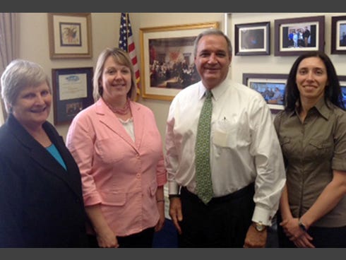 Flanking Congressman Jeff Miller, from left, is Linda Eargle, Crestview physical therapist Ruth Jenkins and Veronika Khrakovshaya. They went to Washington with the American Physical Therapy Association to speak out on Medicare Part B caps.