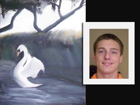 Crestview artist Daniel Reid, inset, recently created this oil painting of a goose flapping its wings.