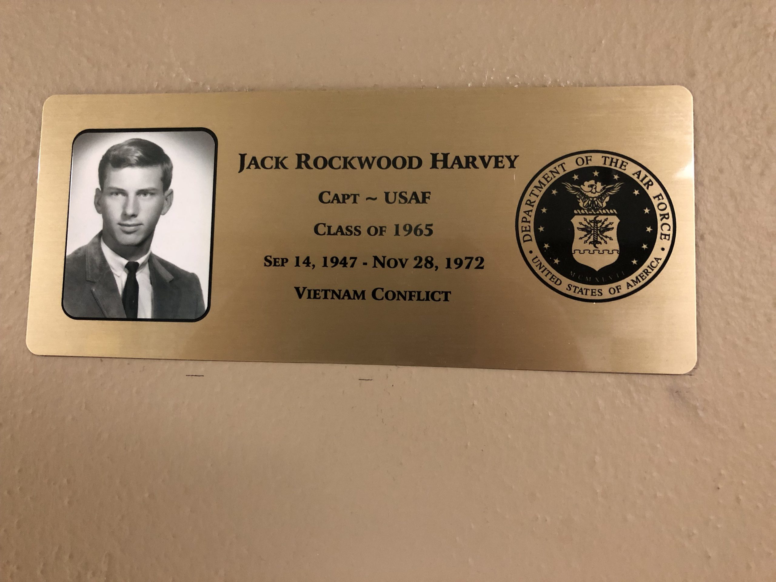 Jack R. Harvey, an Air Force pilot whose fighter jet went down over Vietnam in 1972, is remembered on a memorial wall at Choctawhatchee High School along with other graduates who gave ther lives in service to their country. [JIM THOMPSON/DAILY NEWS]