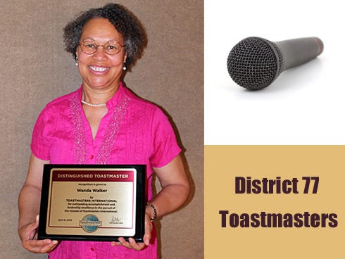 Wanda Walker accepted the Distinguished Toastmaster Award during a recent meeting.