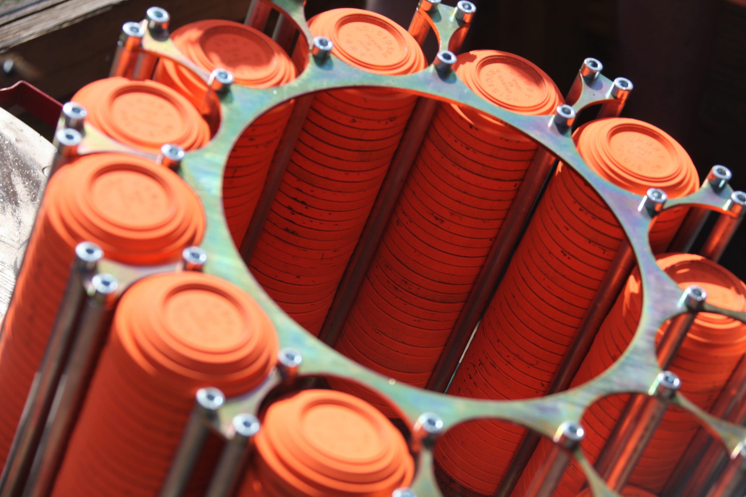 A launcher holds a stack of clay pigeons for a shooting tournament. [CORY POLOM | SPECIAL TO THE NEWS BULLETIN]