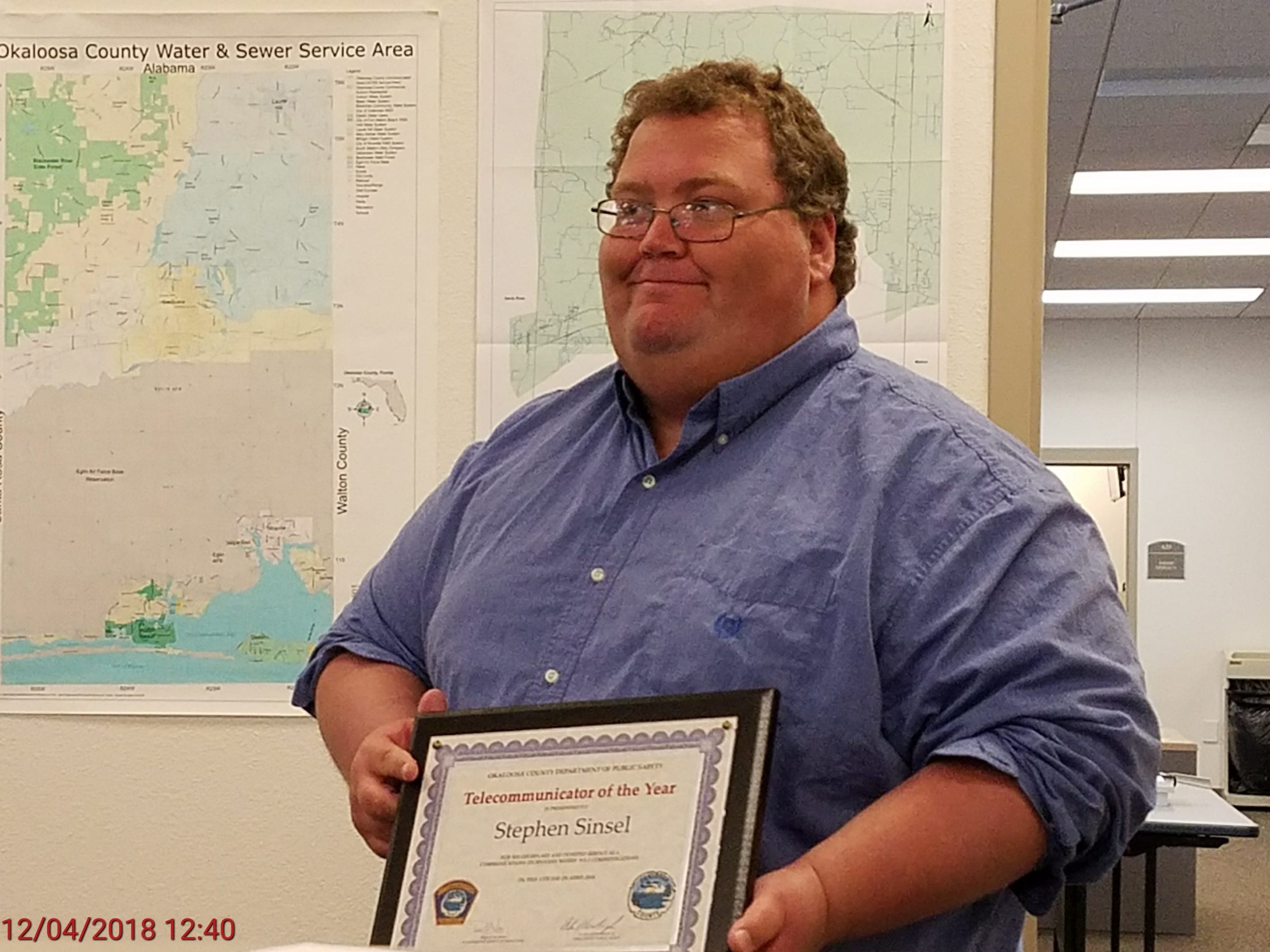 Stephen Sinsel is Okaloosa 911 Telecommunicator of the Year. [OKALOOSA PUBLIC INFORMATINO OFFICE | SPECIAL TO THE NEWS BULLETIN]