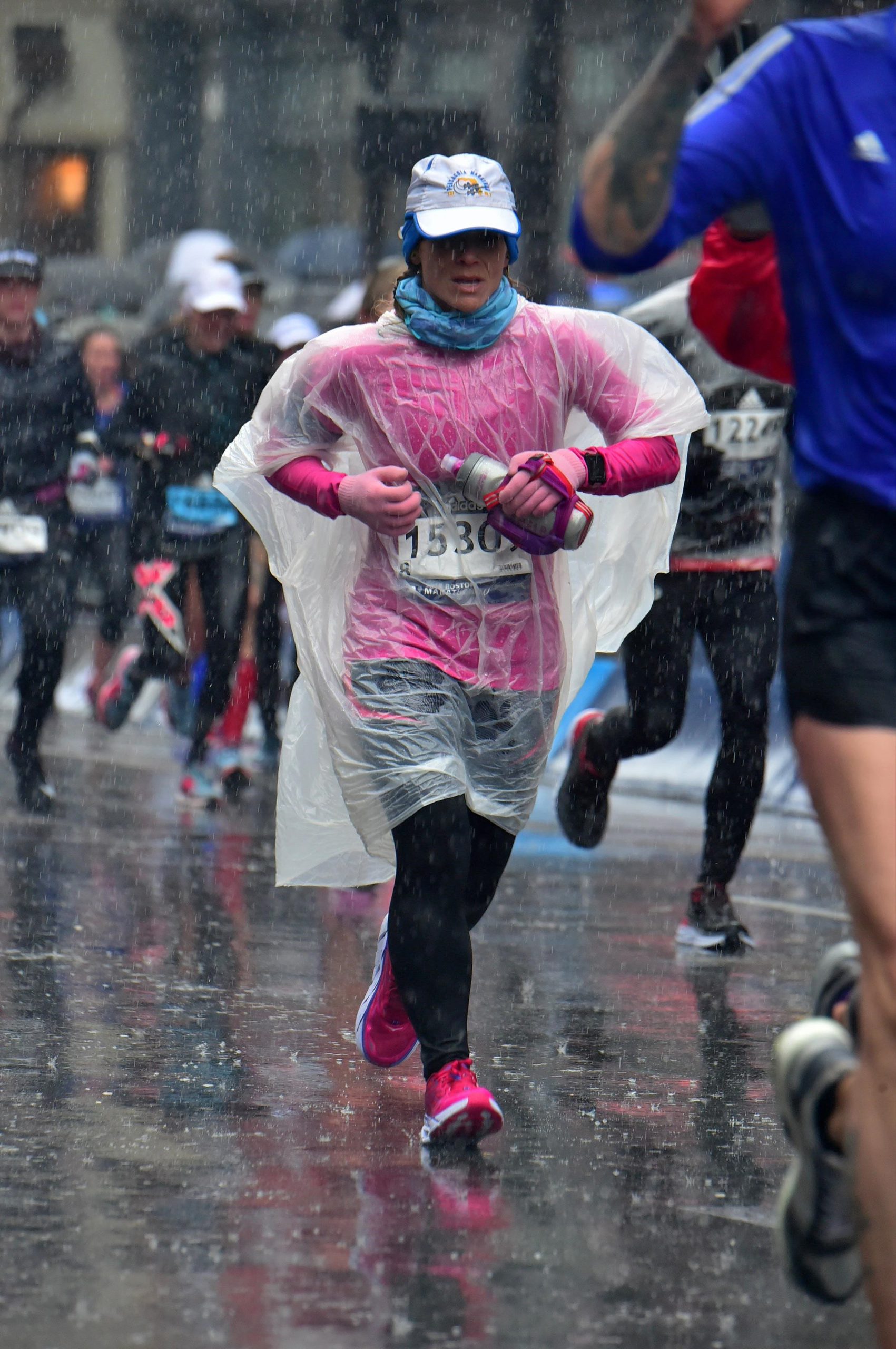 Crestview resident Mary Valdez runs in the 2018 Boston Marathon. The race was run in windy, rainy and cold conditions. [SPECIAL TO THE NEWS BULLETIN]