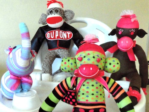 Action Outreach Group members created these sock creatures for the Nov. 10 First United Methodist Church Bazaar.