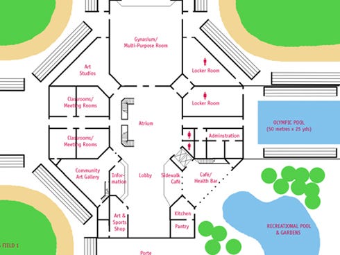 Local arts organization members put together this preliminary proposal for a combined arts and sports complex (partially cropped in photo) for the city. 
A Crestview tourism development tax could fund the project.