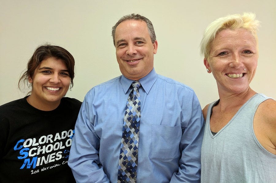 Joe Faulk (middle) founded the Okaloosa-Walton Volleyball Academy. He stands beside two of the coaches, Mini Maestas (left) and Jessika Jackson (right). The volleyball program is for girls looking to play travel volleyball and recieve training outside of the local schools regular volleyball seasons.

[KAYLIN PARKER/NEWS BULLETIN]