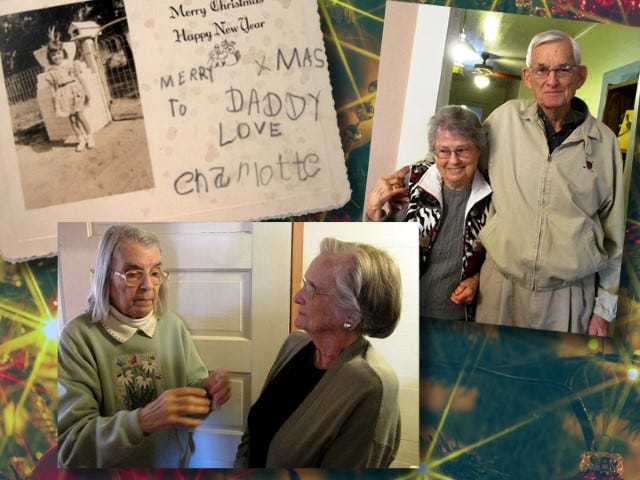 Residents Martha Rogers, Margaret Neal, Jean and Danny Campbell share their Christmas memories of growing up in North Okaloosa County. Above left, Charlotte Hasty wrote this Christmas card to her father in the early 1950s.