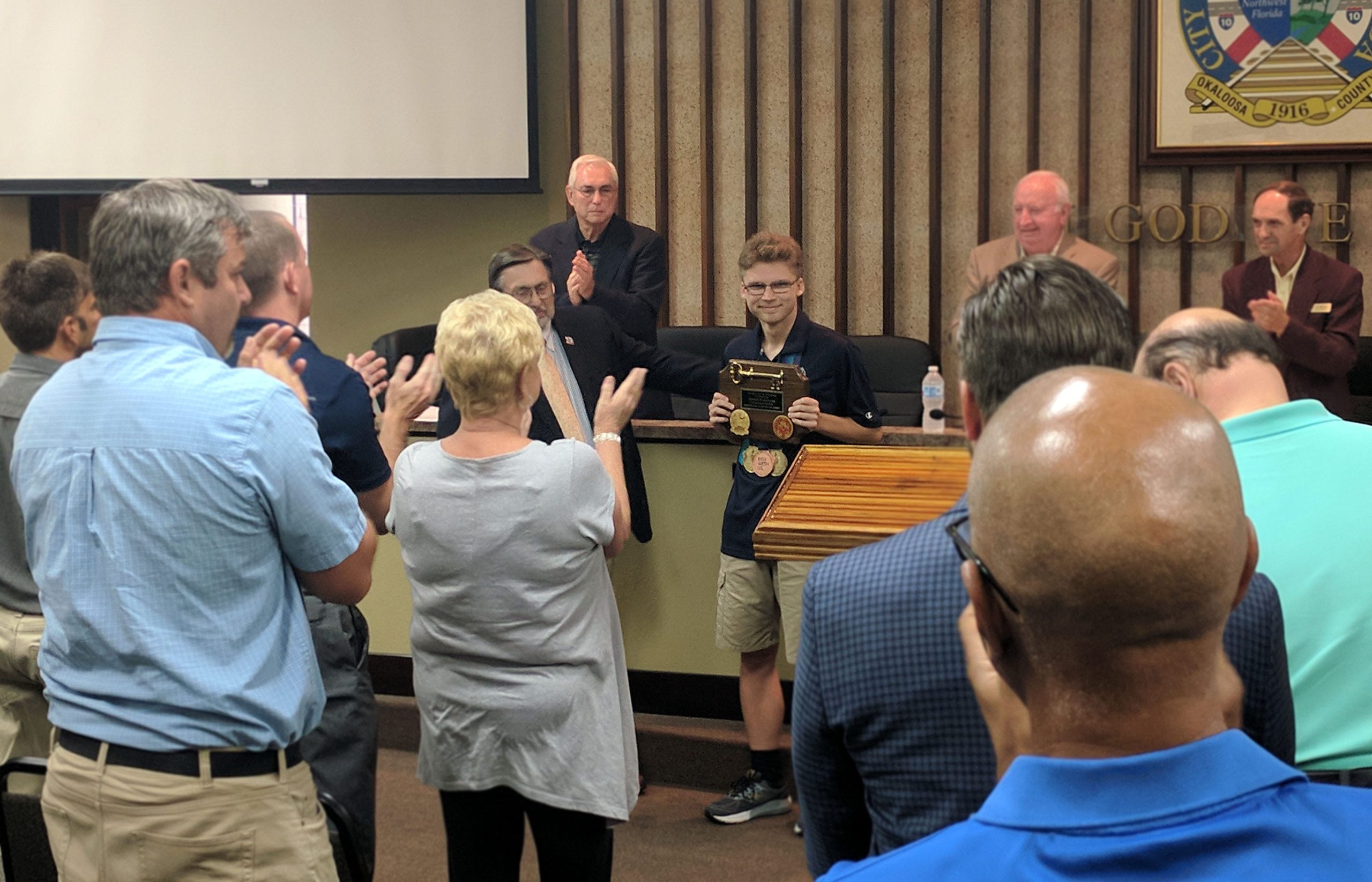 Harrison Mauldin was awarded a key to the city of Crestiew at the city council meeting Monday night. Mauldin competed and won medals in the 2018 Special Olympics USA Games.

[KAYLIN PARKER/NEWS BULLETIN]