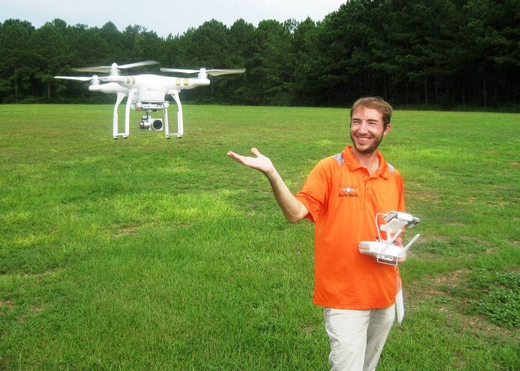 Advanced Aerial Operations owner and operator Mario Werth demonstrates his Crestview company’s Phantom drone.