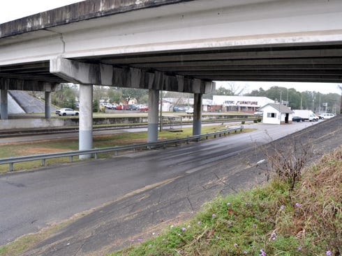 Industrial Drive, seen in this view from the State Road 85 overpass, would include a foot and bicycle path between Main Street and Twin Hills Park if Councilwoman Robyn Helt's vision becomes reality.