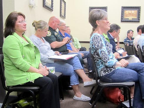Resident Connie Murray, left, observes as the Crestview City Council debates her request for use of Old Spanish Trail Park for a Lyme disease awareness event.