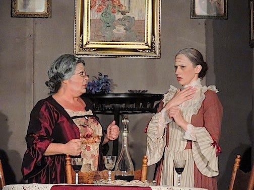 They’re sweet, they’re endearing and they’re murderesses. Sandra Peters, left, and Ashleigh Gonyea as Abby and Martha Brewster brighten the stage in “Arsenic and Old Lace.”
