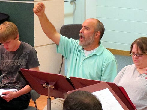 Crestview actor Nick Trolian, seen rehearsing his role, portrays Arthur, King of the Britons, in the musical comedy, “Spamalot," running July 16-19 at Northwest Florida State College's Mattie Kelly Performing Arts Center in Niceville.