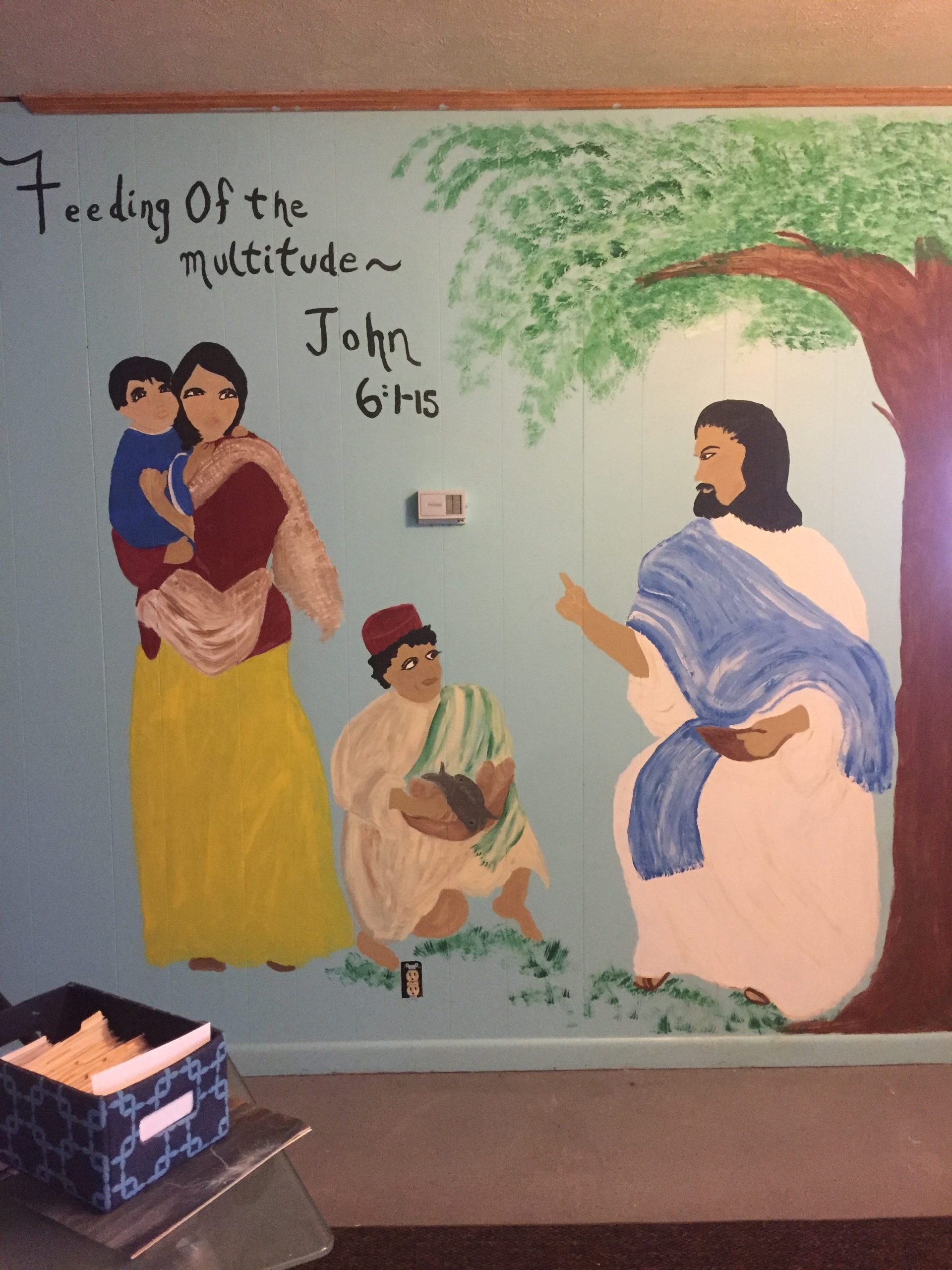 A mural depicting the feeding of the 5,000 is painted on one of the walls. [ASHLEIGH WILDE/NEWS BULLETIN]