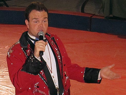 Justin Loomis serves as ringmaster during a past Loomis Bros. Circus show at Old Spanish Trail Park in Crestview. The circus returns Nov. 9-11.