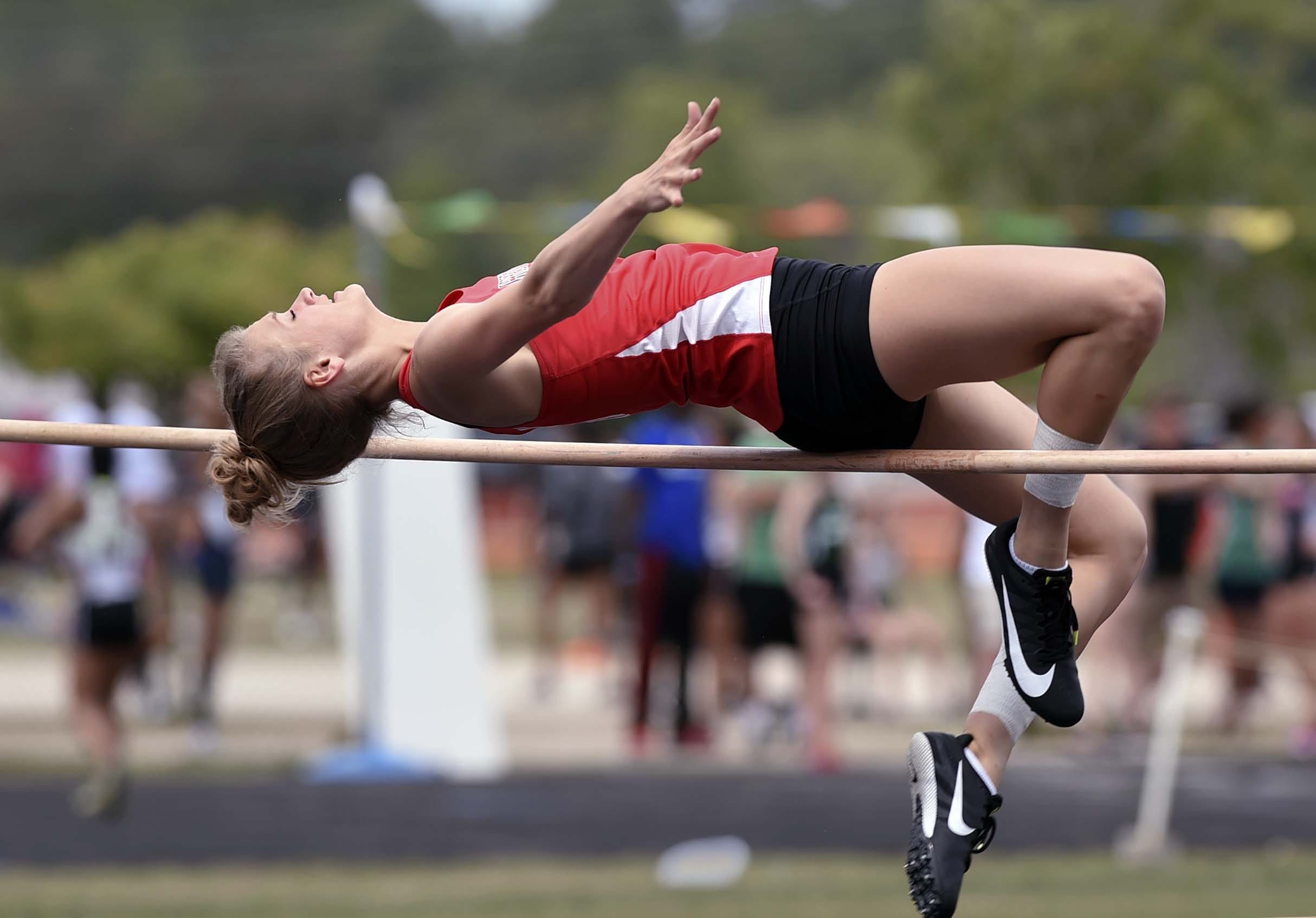Crestview's Georgia Smalls makes a successful attempt Friday during the girls high jump event in the 3A District 2 track meet at Emerald Coast Middle School. Smalls took second place in the event. [DEVON RAVINE/DAILY NEWS]