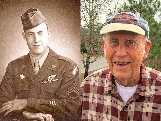 Retired state forester John McMahon — who died Monday afternoon following an illness — "will be sorely missed," Crestview Mayor David Cadle said. On left, McMahon is seen as a sergeant in World War II, during which he fought in the horrific 1944 Battle of the Bulge.