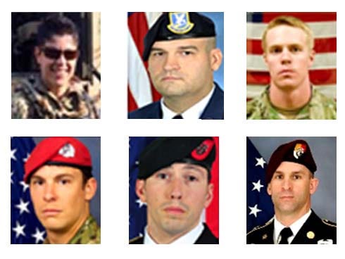 A Military Order of the Purple Heart ceremony will honor Florida residents who died in the line of duty since September 11, 2001. Soldiers pictured from left to right are (top row) Air Force Maj. Adrianna Vorderbruggen, Niceville; Air Force Senior Airman Nathan Sartain, Pensacola; Air Force Capt. Matthew Roland, Hurlburt Field; Air Force Staff Sgt. Forrest Sibley, Pensacola; Army 1SG. Peter A. McKenna Jr., Crestview; and Army Sgt. 1st Class Pablo A. Ruiz, Melbourne.