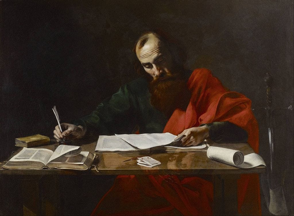 This painting, “Paul Writing His Epistles,” is attributed to 17th century artist Valentin de Boulogne. The Rev. Richard Helms wonders how the apostle would react if he walked into today’s churches.