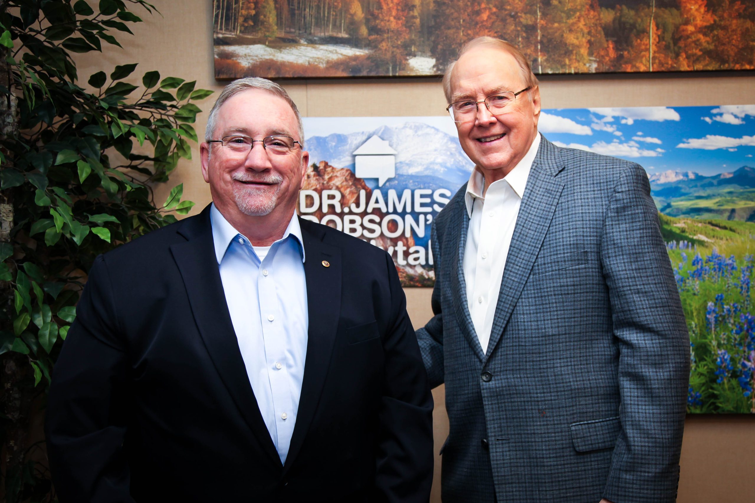 Navarre author David Jeffers (left) is shown with Dr. James Dobson. [PHOTO COURTESY OF FAMILY TALK]