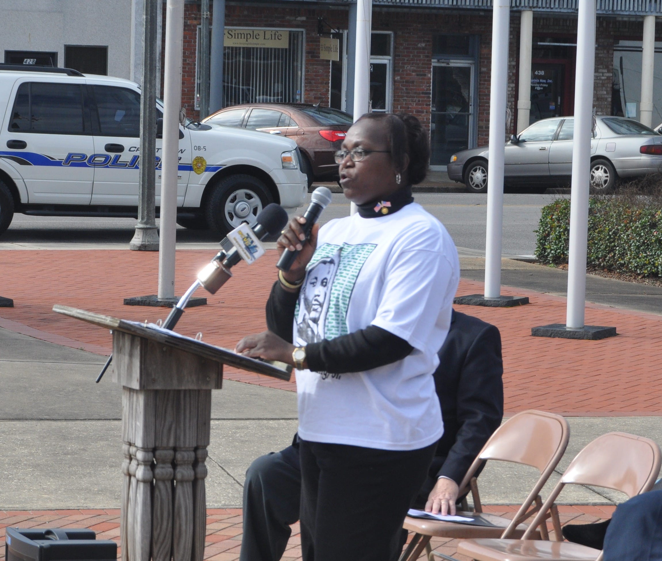 Adrienne McKinnie was the guest speaker at Saturday's program following the Martin Luther King Jr. Parade on Main Street in Crestview. McKinnie spoke about the civil rights leader’s accomplishments and how residents should further his legacy by being involved in the community.