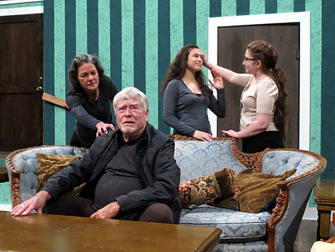 Tom Mosley of Freeport, front, Sheila Johnson of Crestview, Danielle Valdez of Navarre and Naomi Campagne of Crestview are in the cast of “The Prisoner of Second Avenue," which continues tonight and tomorrow at Northwest Florida State College.