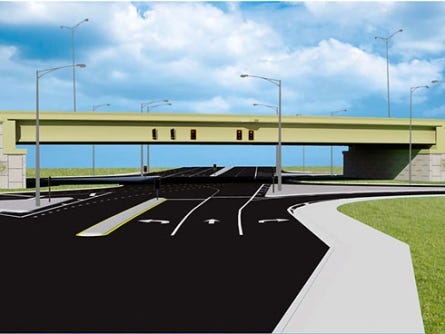 This rendering shows the overpass planned for U.S. Highway 98 at Hurlburt Field’s main gate on Cody Avenue.