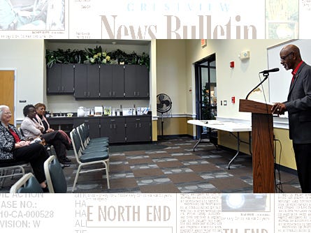 Carver-Hill Memorial and Historical Society President George Stakley speaks about the museum's history at the Crestview Public Library during its First Tuesday series.