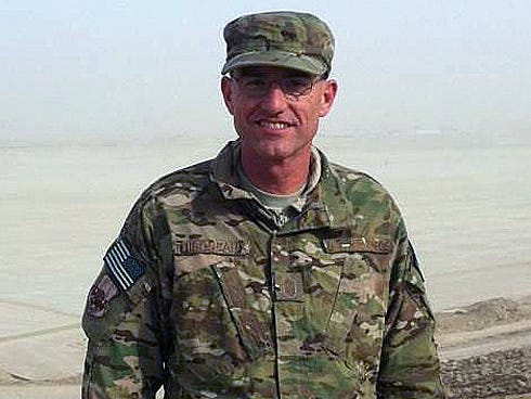 Chief Master Sgt. Leonard "Leo" Thibodeaux, pictured above while serving in Afghanistan, is deployed on an airbase in Central Asia.
