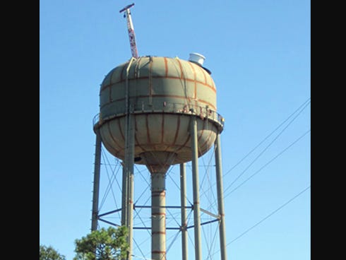 Workers from Speegle Construction have completed the basic structure of Crestview's newest landmark, a water tank on Old Bethel Road.