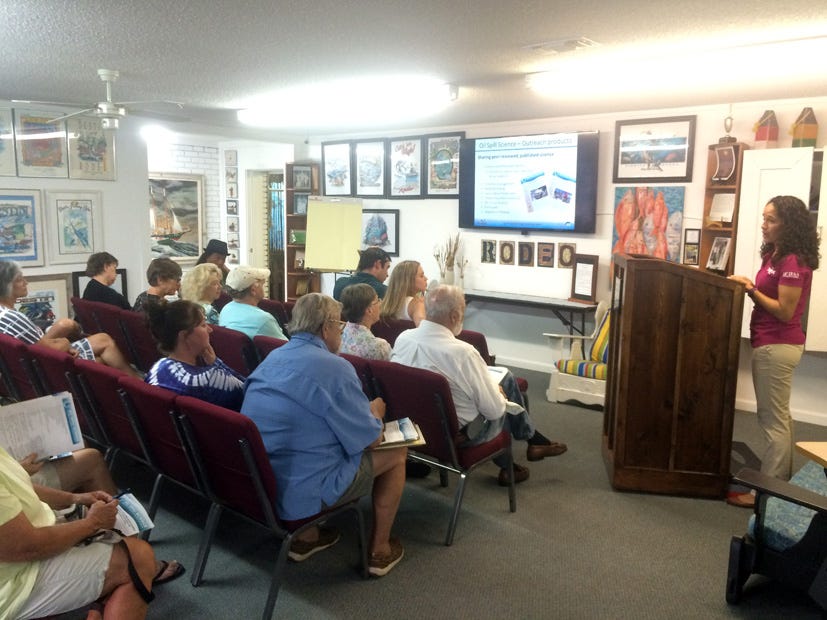 Dr. Monica Wilson, with the University of Florida Sea Grant in St. Petersburg, shares an update on research that has occurred in the past five years since the Deepwater Horizon oil spill. Her presentation took place July 11 in the Rodeo Room at the Destin History and Fishing Museum.