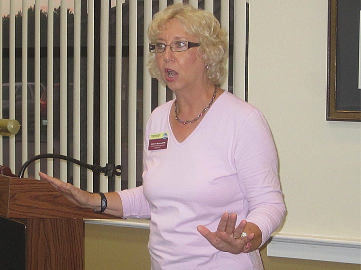 Crestview Toastmasters President Kathy Morrow relates her tall tale, "All Hail the Turtle Queen," during the club's Tuesday meeting.
