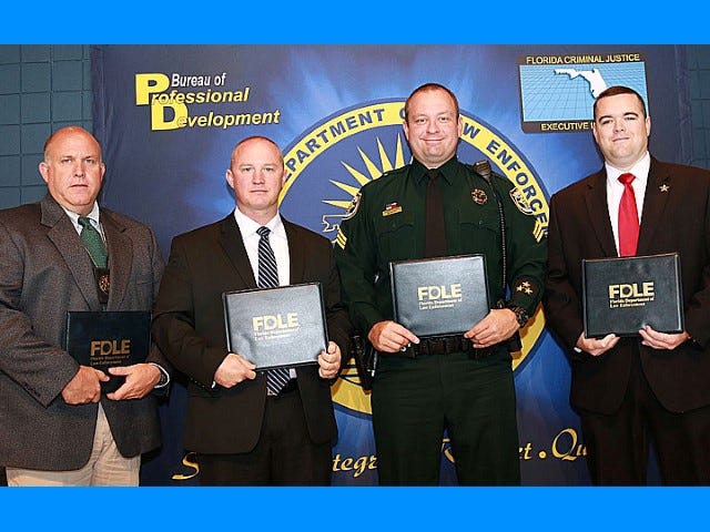 Graduates of the Florida Criminal Justice Executive Institute Leadership Academy include, from left, Sgt. John Merchant, Sgt. Donald Folley, Sgt. Jeremy Gilbert, and Sgt. Matthew Abbott, all of the Okaloosa County Sheriff's Office;