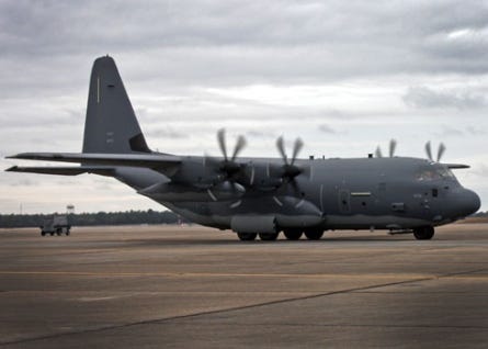 The first MC-130J to be converted into Air Force Special Operations Command’s newest variant of the gunship, the AC-130J Ghostrider, arrives at Eglin Air Force Base, Jan. 3. Modifications to the airframe will be completed in ten months and will be a milestone in the recapitalization of the AC-130H/U fleet.