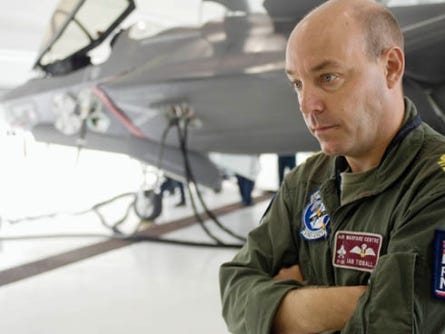 Lt. Cdr. Ian Tidball of the U.K. Royal Navy discusses the F-35 program during a recent interview at Eglin Air Force Base.