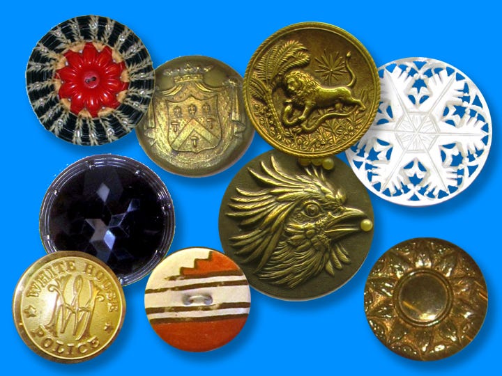 Barb and Don Lanier's button collection fills the Crestview Public Library's lobby display cases, providing miniature history lessons.