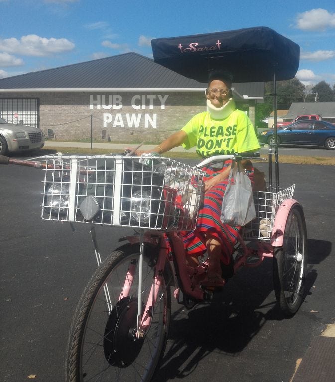 Sara Reese, known as "Ms. Sara," often travels Crestview streets using just her walker. But now, thanks to some Crestview residents, she has an alternative mode of transportation.