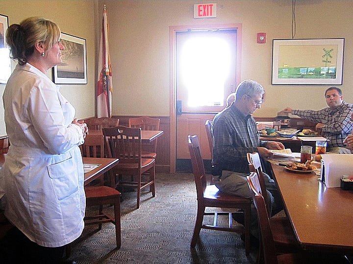 North Okaloosa Medical Center infection control nurse Lida Deonarine discusses methods to avoid spreading infections with members of the Crestview Area Ministerial Association.