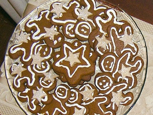 Decorated gingermen appear on the dessert buffet.