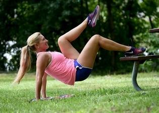 Marlo Alleva demonstrates a reverse elevated single knee tuck.