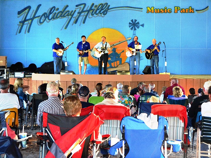 It's BYOLC (bring your own lawn chair) next week, when bluegrass enthusiasts will settle under the new Holiday Hills Music Park pole barn in Laurel Hill for the Spring Bluegrass Festival.