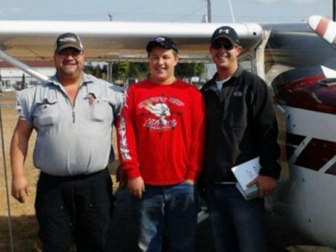 U.S. Army veteran Nicholas Moore — far right, with Washington State residents Jay Warran and his son, Jay Warren Jr. — wants to attend his final year of flight school at the Airline Training Programs School in Jacksonville. There's just one problem: The single father is $15,000 short to pay advance tuition. Friends have created a gofundme.com page to help make up the difference.