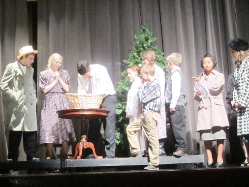 Cast members perform the final scene of "It's a Wonderful Life," Crestview High School's fall 2012 drama program production. Several cast members will attend the state Thespian Society meeting in Tampa next month.